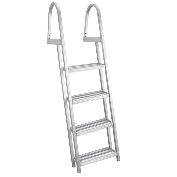 RecPro 4 Step Angled Aluminum Pontoon Dock and Boat Boarding Ladder,Silver(Used)