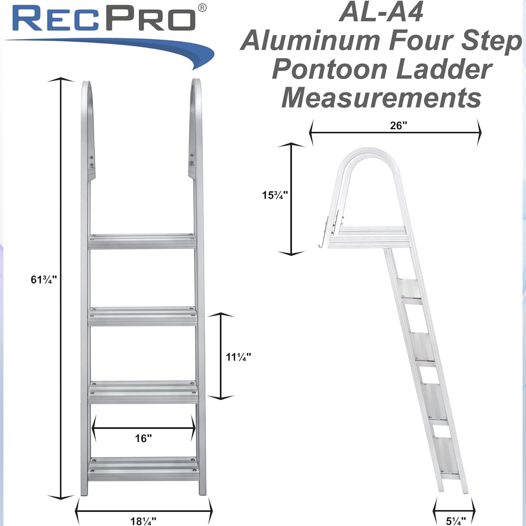 RecPro 4 Step Angled Aluminum Pontoon Dock and Boat Boarding Ladder, Silver - VMInnovations