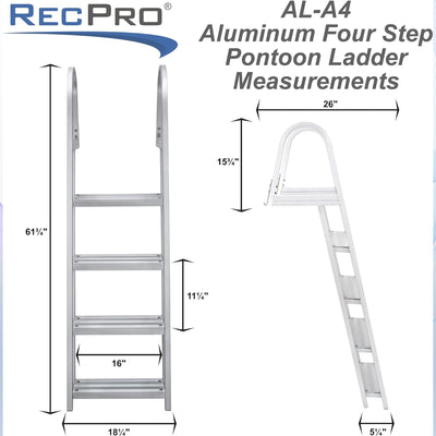 RecPro 4 Step Aluminum Pontoon Dock & Boat Boarding Ladder, Silver (Open Box) - VMInnovations
