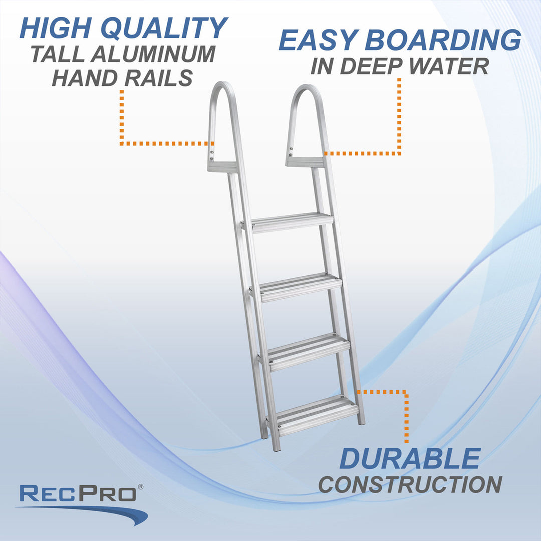 RecPro 4 Step Aluminum Pontoon Dock & Boat Boarding Ladder, Silver (Open Box)