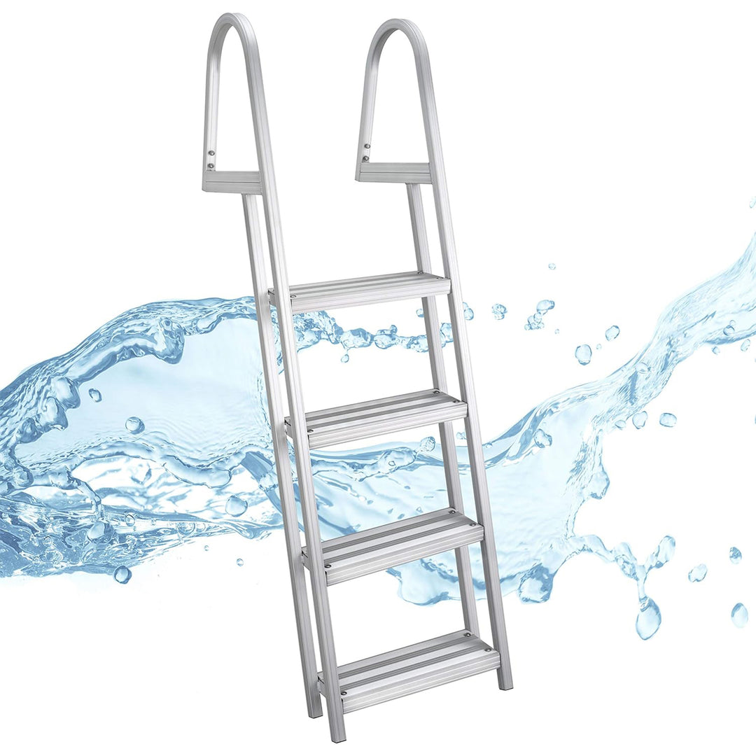 RecPro 4 Step Aluminum Pontoon Dock & Boat Boarding Ladder, Silver (Open Box)
