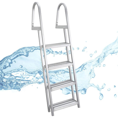 RecPro 4 Step Aluminum Pontoon Dock & Boat Boarding Ladder, Silver (Open Box) - VMInnovations