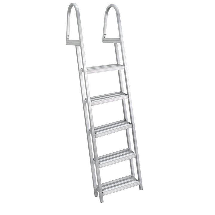 RecPro 5 Step Angled Aluminum Pontoon Dock and Boat Boarding Ladder, Silver