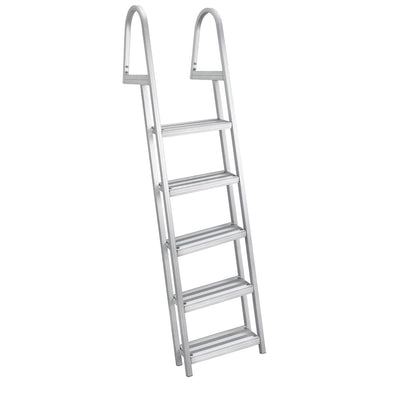 RecPro 5 Step Angled Aluminum Pontoon Dock & Boat Ladder, Silver (Open Box)