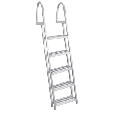 RecPro 5 Step Angled Aluminum Pontoon Dock and Boat Boarding Ladder, Silver