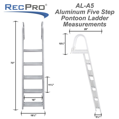 RecPro 5 Step Angled Aluminum Pontoon Dock & Boat Boarding Ladder, Silver (Used) - VMInnovations