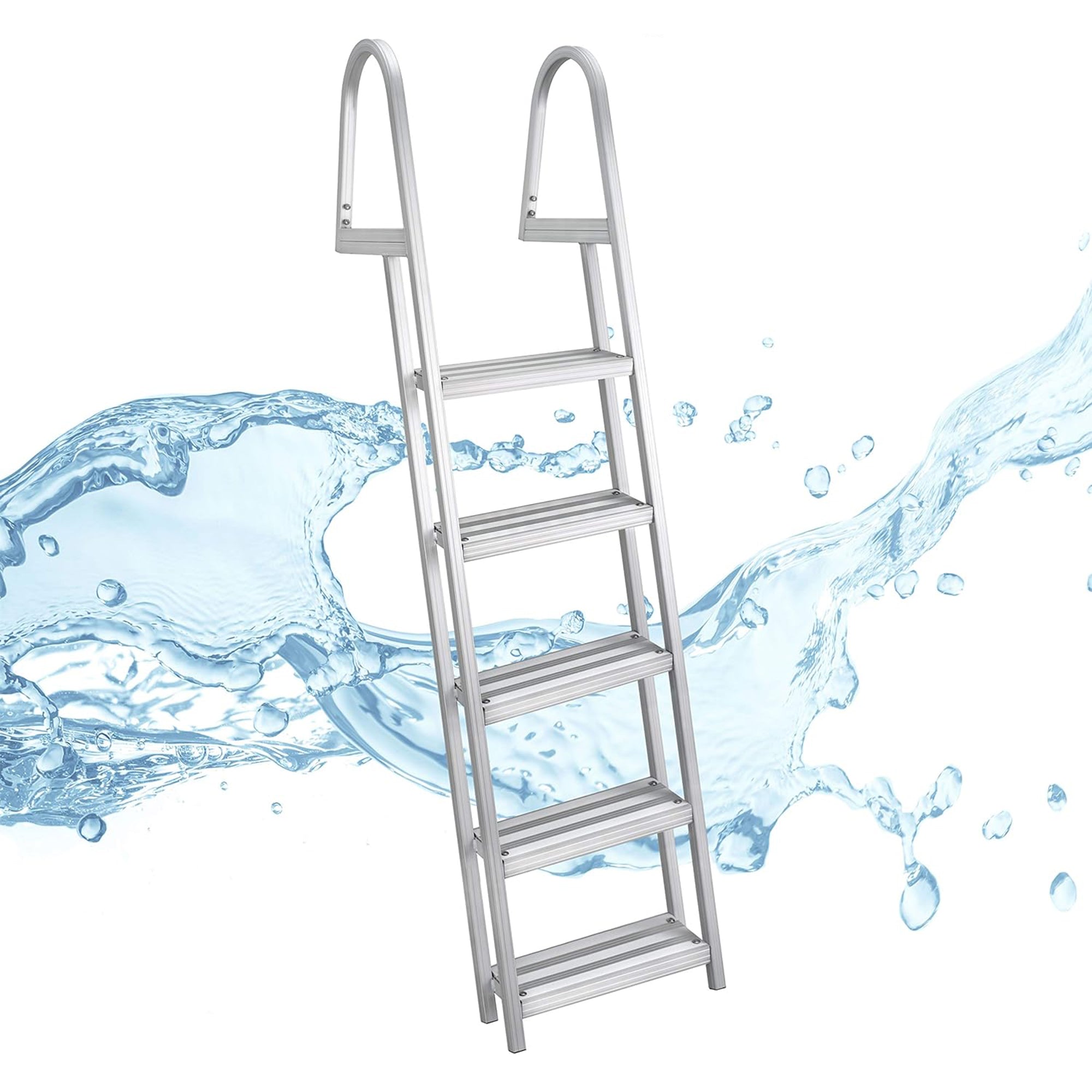 RecPro 5 Step Angled Aluminum Pontoon Dock & Boat Boarding Ladder, Silver (Used) - VMInnovations