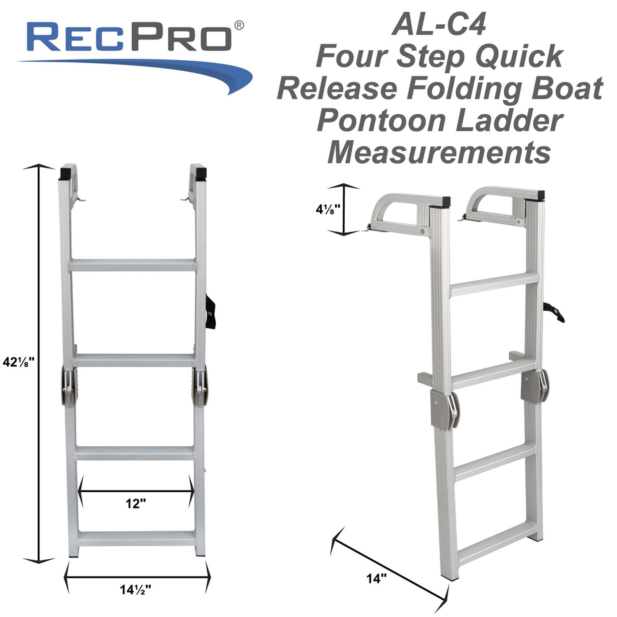 Space Saving Aluminum Quick Release 4-Step Pontoon Boat Ladder (Open Box) - VMInnovations