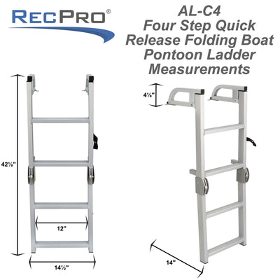 RecPro Compact Space Saving Aluminum Quick Release 4-Step Pontoon Boat Ladder
