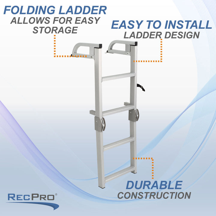 RecPro Compact Space Saving Aluminum Quick Release 4-Step Pontoon Ladder (Used) - VMInnovations