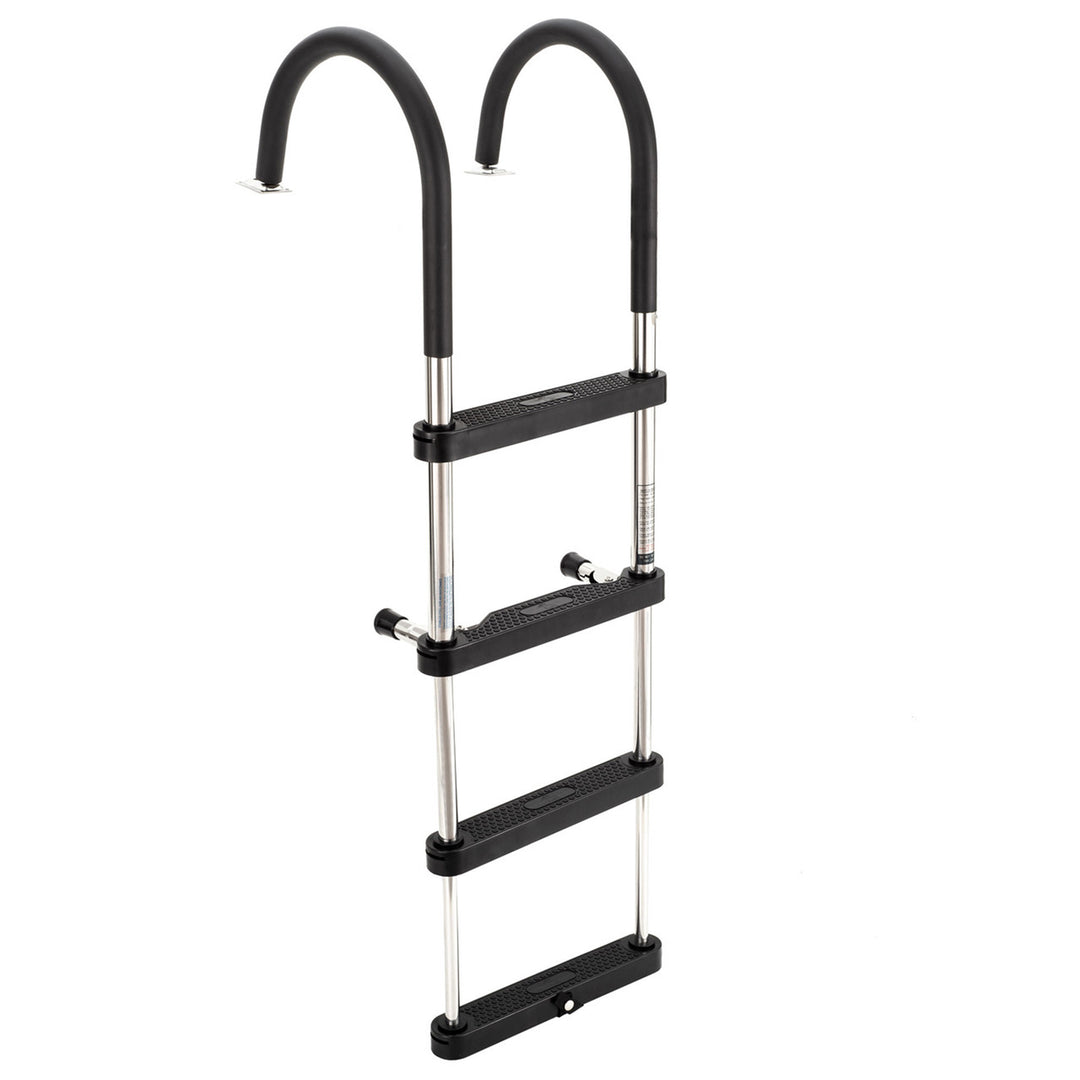 RecPro Compact Stainless Steel Heavy Duty 4 Step Pontoon Boat Ladder (Open Box) - VMInnovations