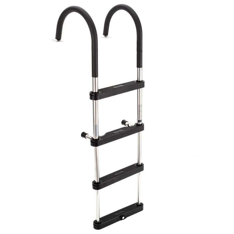 RecPro Compact Stainless Steel Heavy Duty 4 Step Pontoon Boat Boarding Ladder
