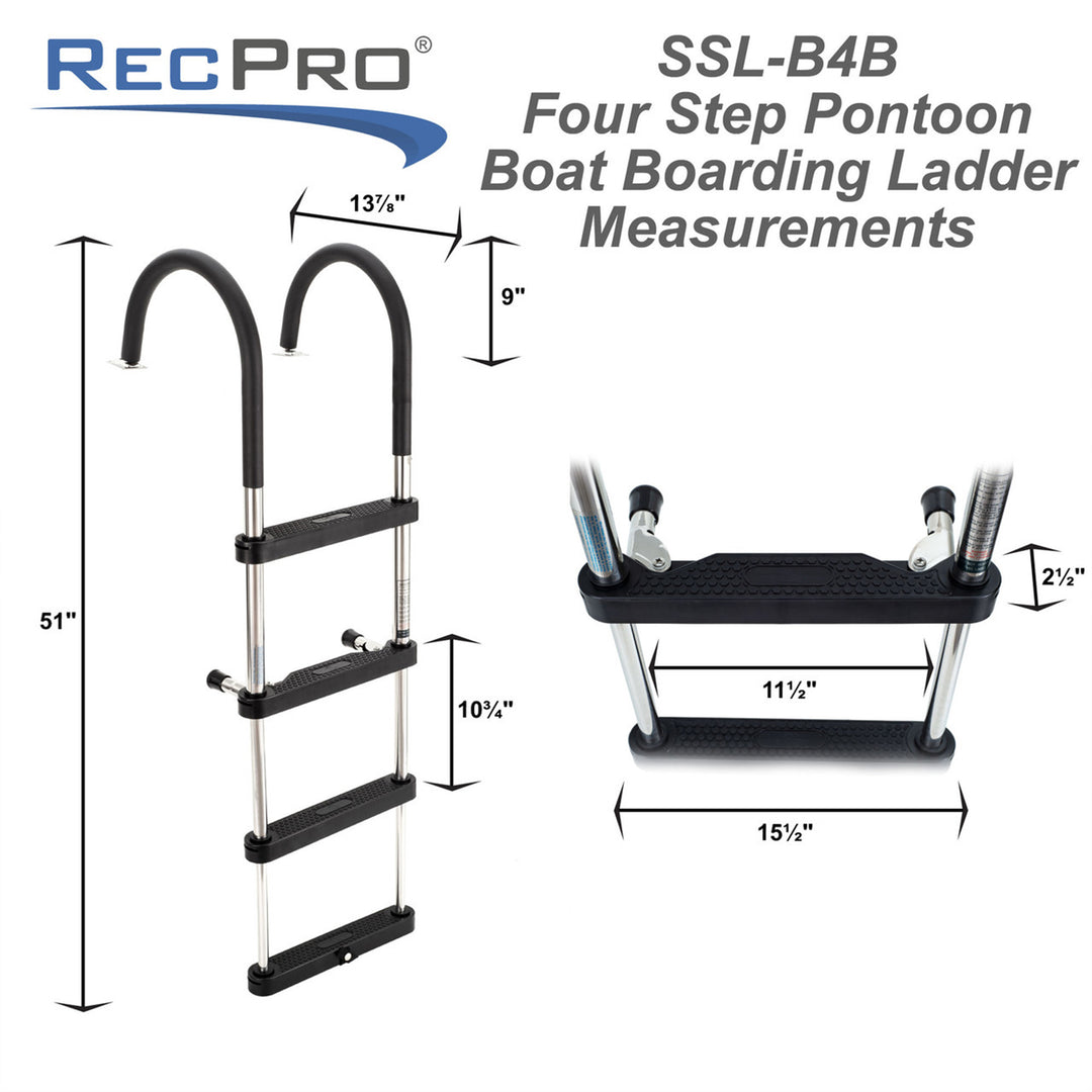 RecPro Compact Stainless Steel Heavy Duty 4 Step Pontoon Boat Ladder (Open Box) - VMInnovations