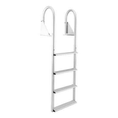 RecPro 4 Step Aluminum Marine Grade Dock Pier Flip Up Ladder, Silver (Open Box) - VMInnovations