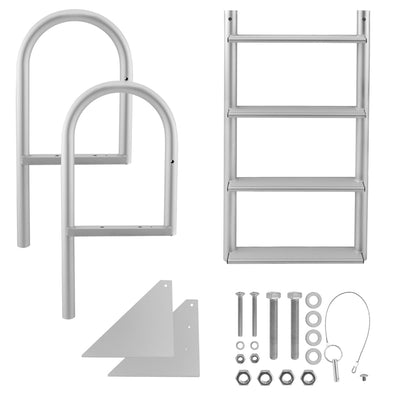 RecPro 4 Step Aluminum Marine Grade Dock Pier Flip Up Ladder, Silver (Open Box) - VMInnovations
