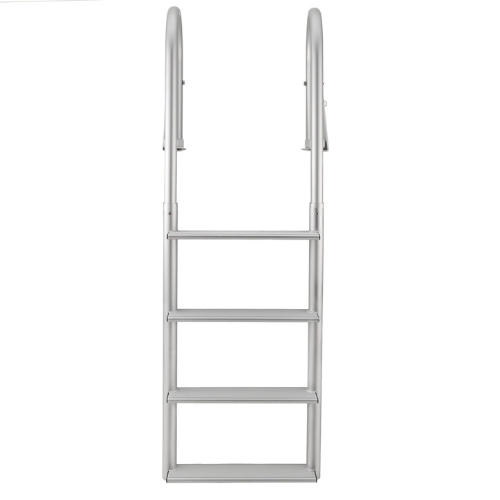 RecPro 4 Step Aluminum Marine Grade Dock Pier Attachment Flip Up Ladder, Silver