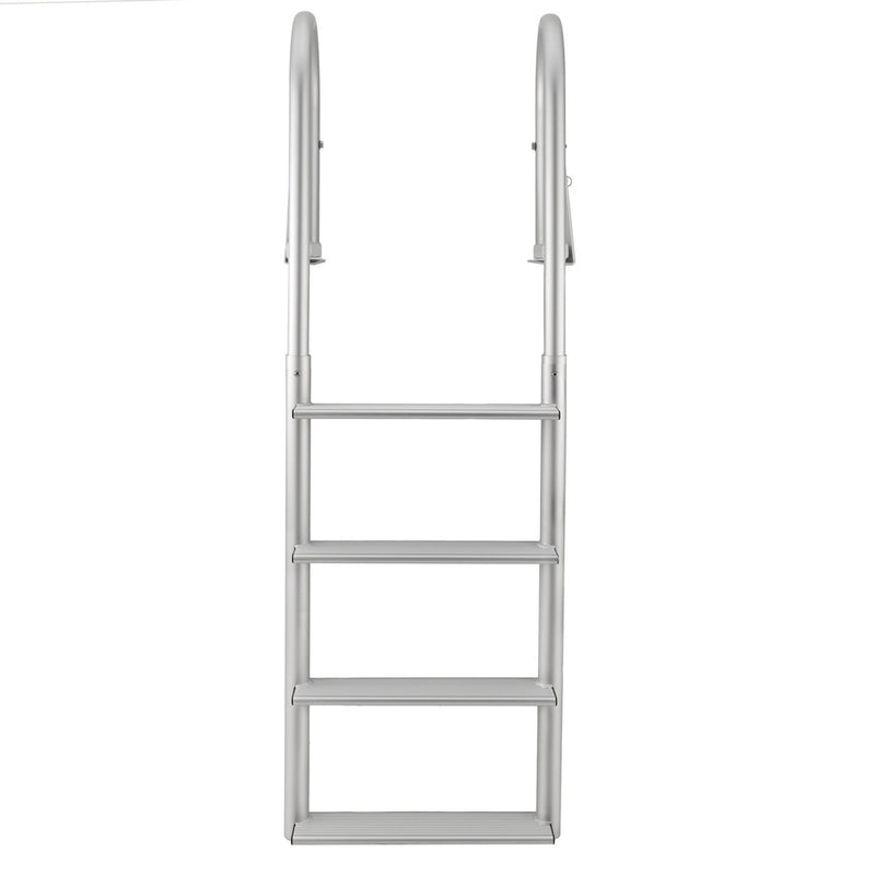 RecPro 4 Step Aluminum Marine Grade Dock Pier Flip Up Ladder, Silver (Open Box)