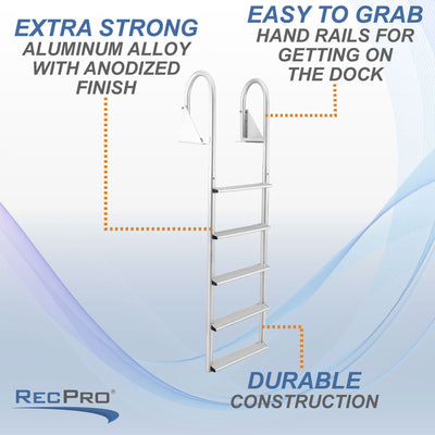 RecPro 5 Step Aluminum Dock Pier Attachment Flip Up Ladder (Open Box) - VMInnovations