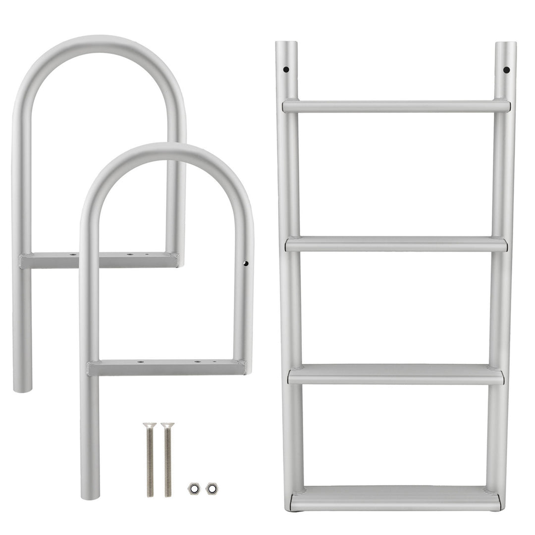 RecPro 4 Step Aluminum Marine Grade Dock and Pier Stationary Ladder, Silver