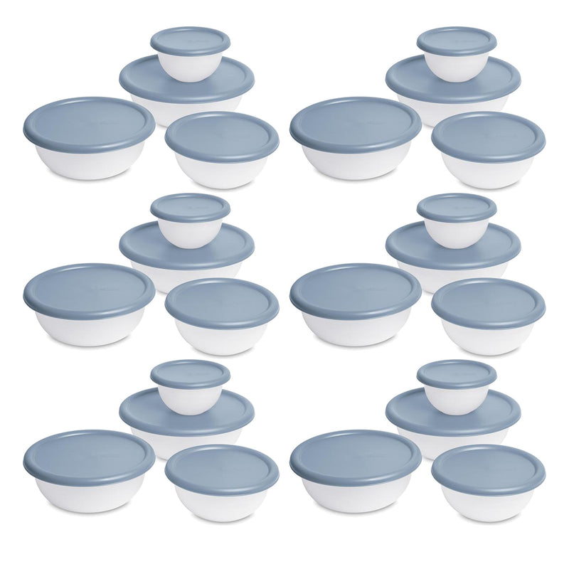 Sterilite Nesting Mixing Covered Bowl Set with Lids, Washed Blue, (Set of 6)
