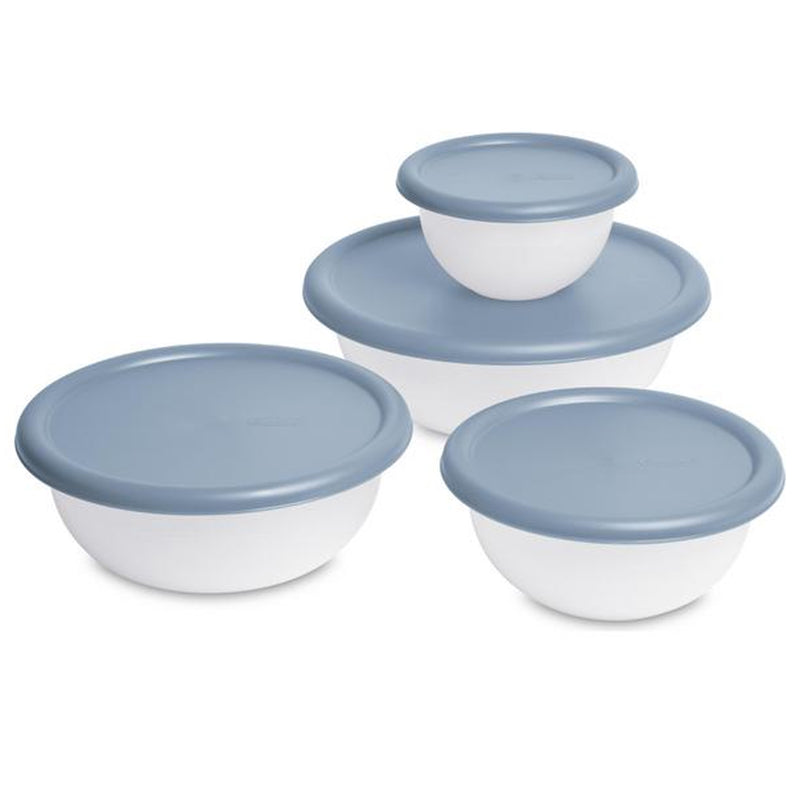 Sterilite Nesting Mixing Covered Bowl Set with Lids, Washed Blue, (Set of 6)