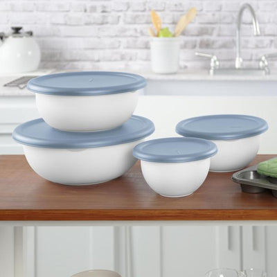 Sterilite Nesting Mixing Covered Bowl Set with Lids, Washed Blue, (Set of 6) - VMInnovations
