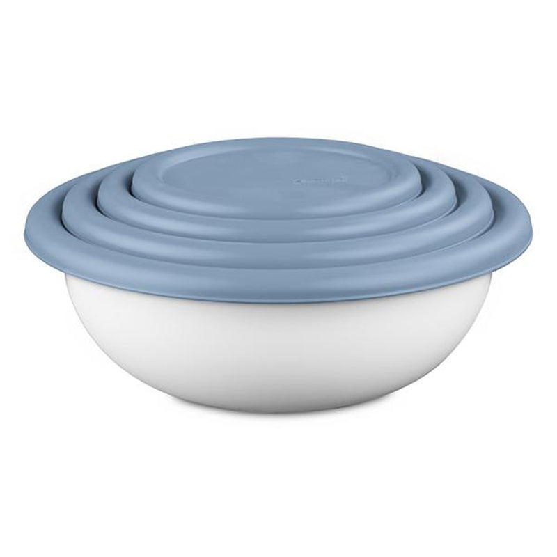 Sterilite Nesting Mixing Covered Bowl Set with Lids, Washed Blue (Set of 12)