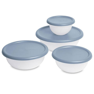 Sterilite Nesting Mixing Covered Bowl Set with Lids, Washed Blue (Set of 18)