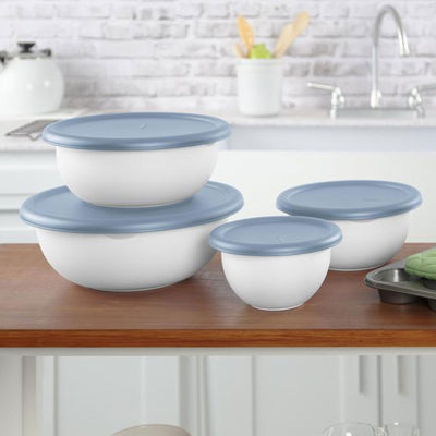 Sterilite Nesting Mixing Covered Bowl Set with Lids, Washed Blue (Set of 18)