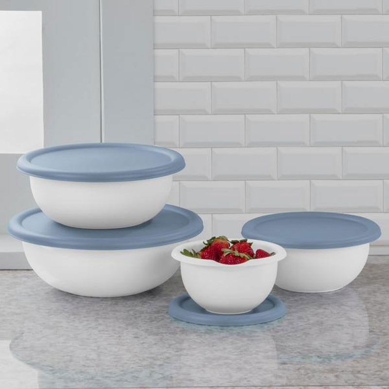 Sterilite Nesting Mixing Covered Bowl Set with Lids, Washed Blue (Set of 18)