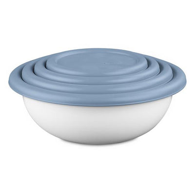 Sterilite Nesting Mixing Covered Bowl Set with Lids, Washed Blue (Set of 18)