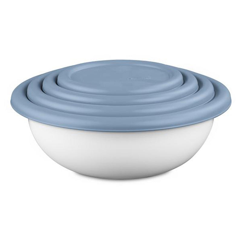 Sterilite Nesting Mixing Covered Bowl Set with Lids, Washed Blue (Set of 18)