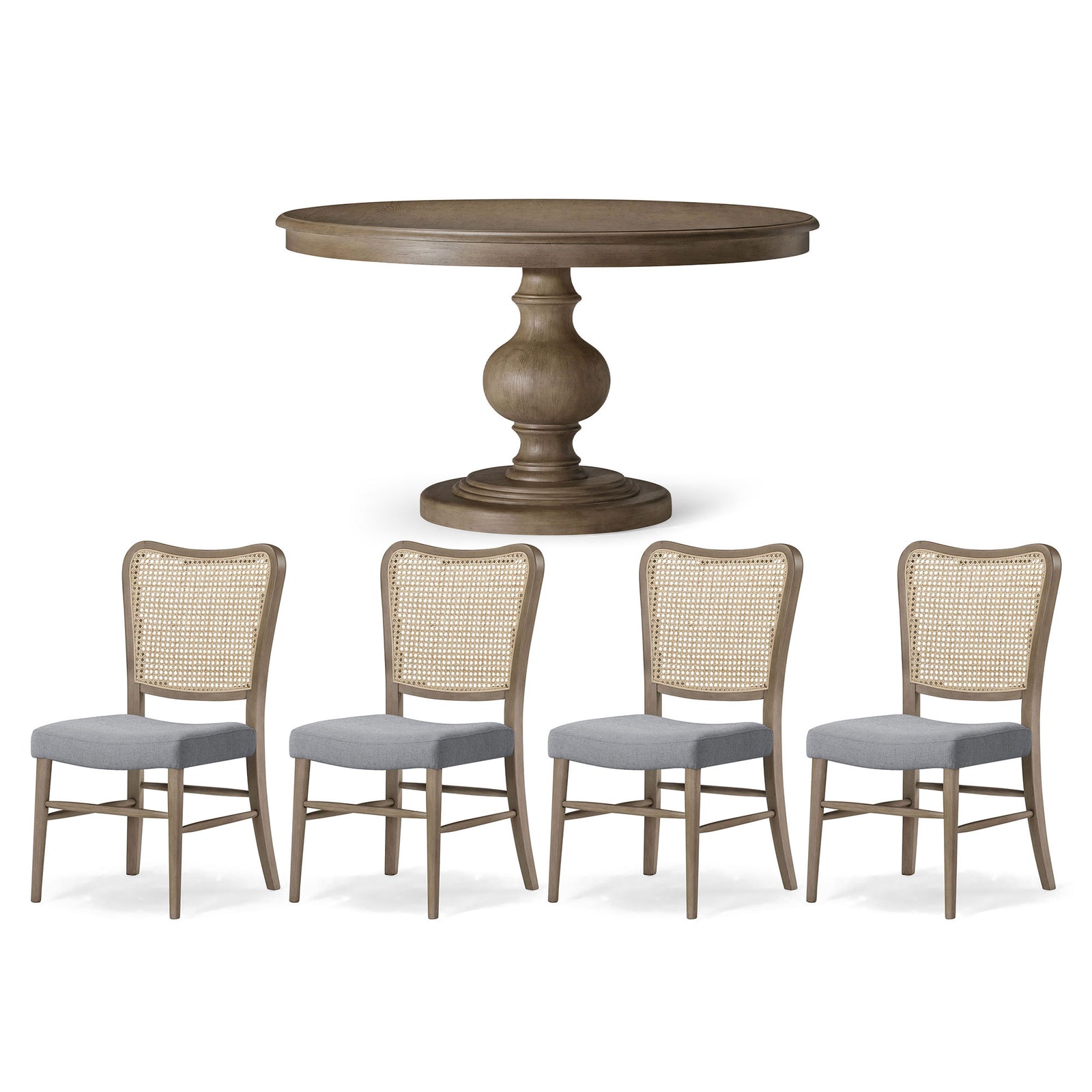 Maven Lane Zola Table with 4 Vera Chairs Traditional Dining Set, Antiqued Grey - VMInnovations