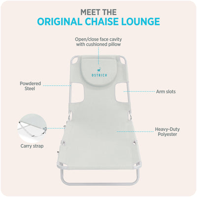 Ostrich Lounge Versatile Facedown Beach Camping Pool Tanning Chair, White (Used)