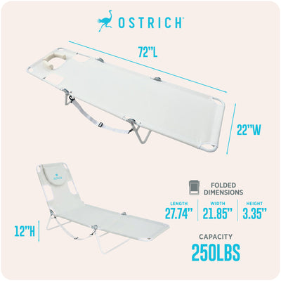 Ostrich Lounge Versatile Facedown Beach Camping Pool Tanning Chair, White (Used)