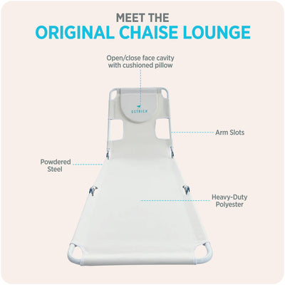 Ostrich Lounge Versatile Facedown Beach Tanning Chair, White (Open Box) - VMInnovations