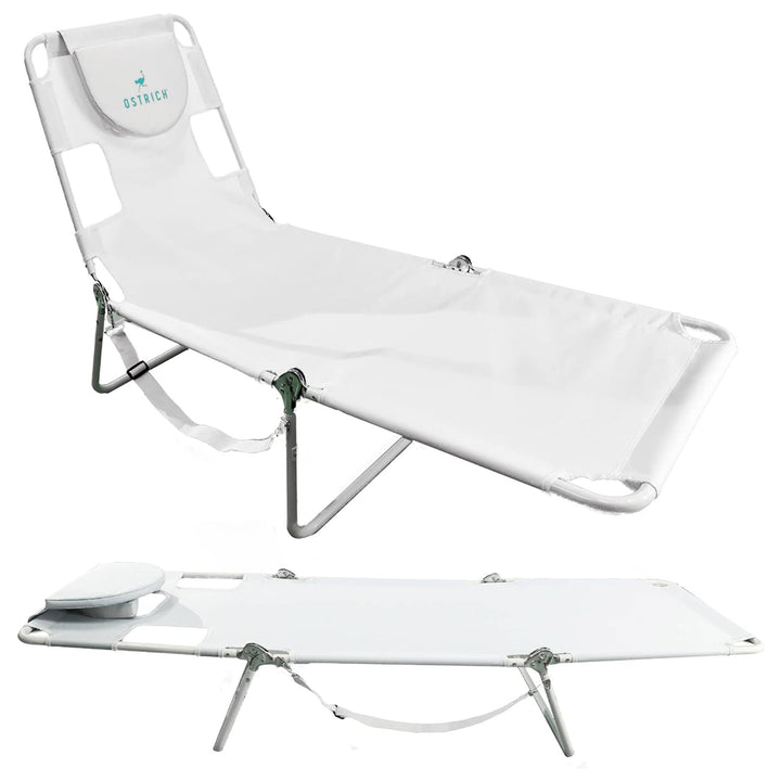 Ostrich Chaise Lounge Versatile Facedown Beach Camping Pool Tanning Chair, White