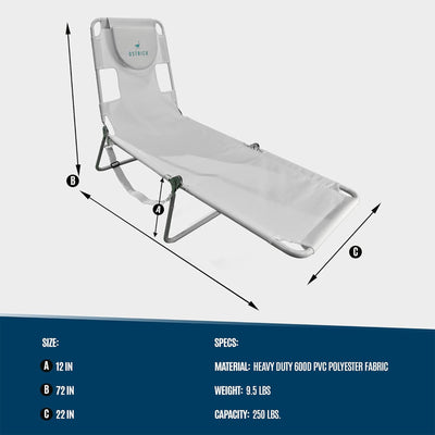 Ostrich Lounge Versatile Facedown Beach Tanning Chair, White (Open Box)