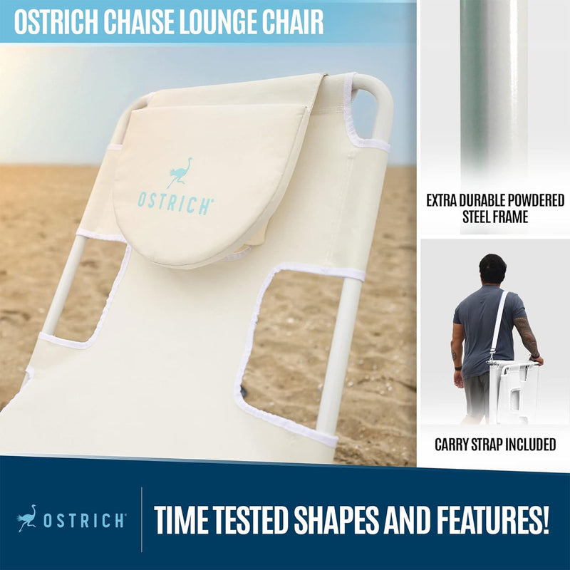 Ostrich Lounge Versatile Facedown Beach Tanning Chair, White (Open Box)