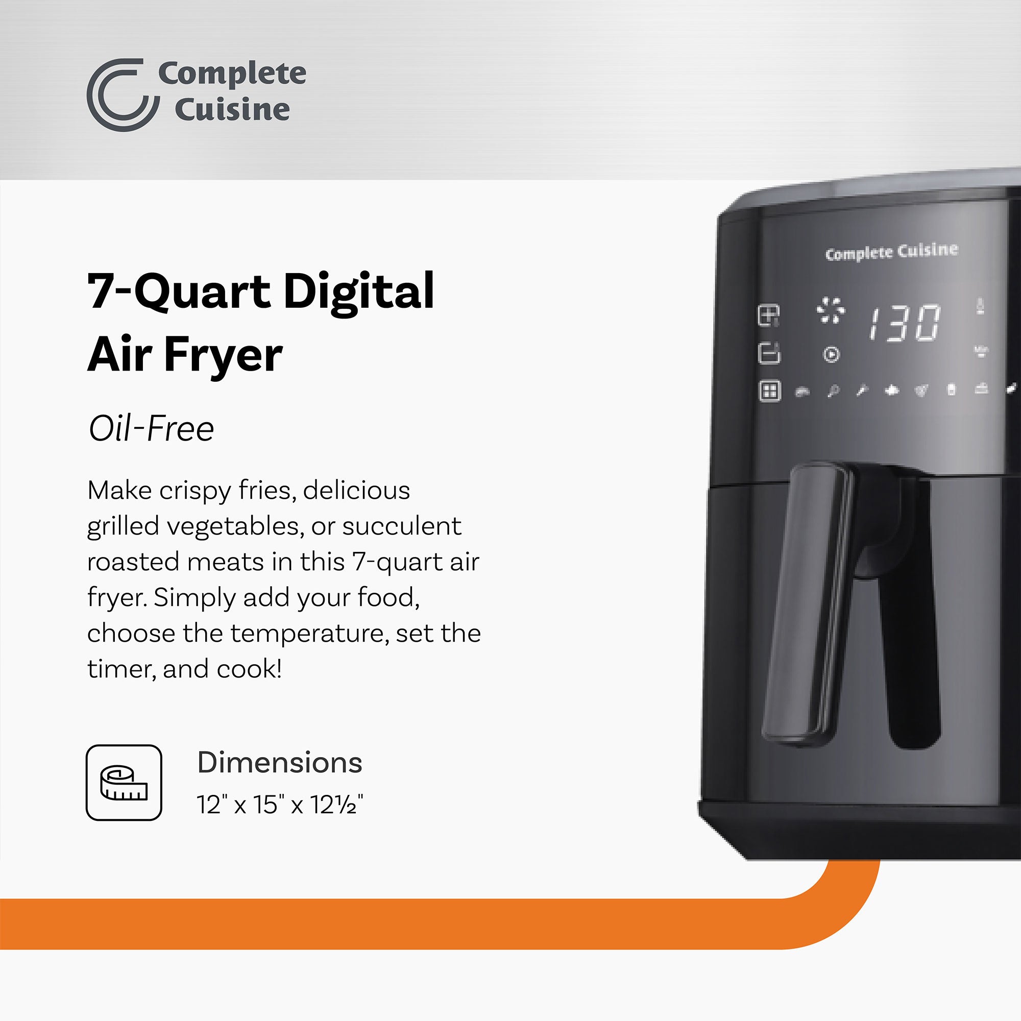 Complete Cuisine CC-7000-DG-AF 7-Quart Air Fryer, Oil-Free Air Cooker