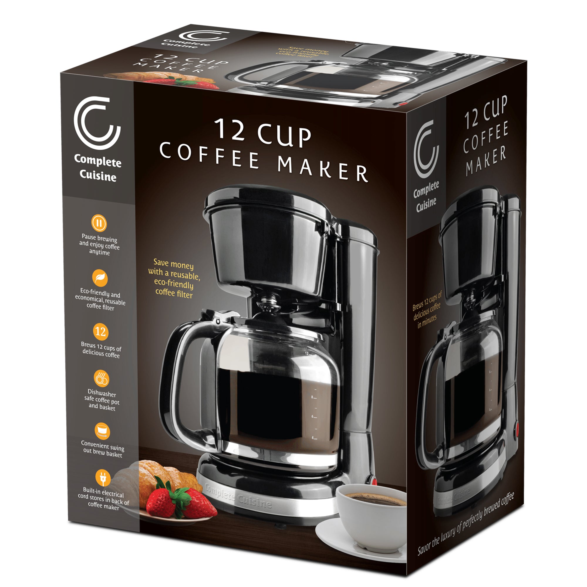 Complete Cuisine CC-1203-12C 12-Cup Stainless-Steel Coffee Maker - VMInnovations