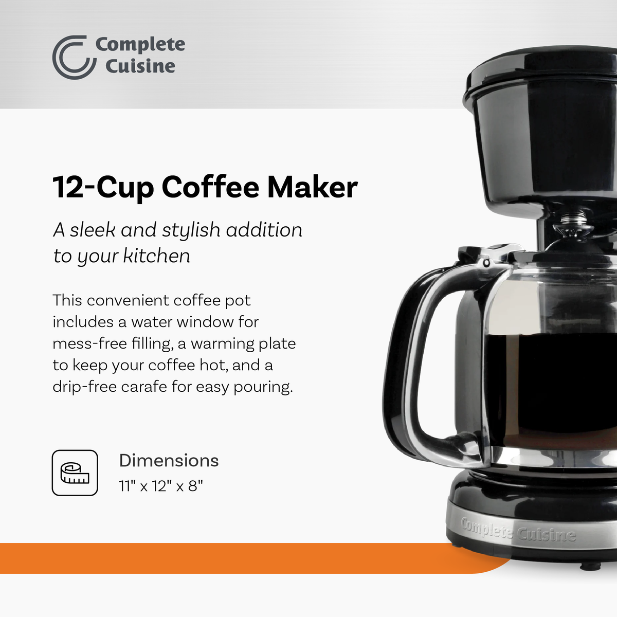 Complete Cuisine CC-1203-12C 12-Cup Stainless-Steel Coffee Maker - VMInnovations