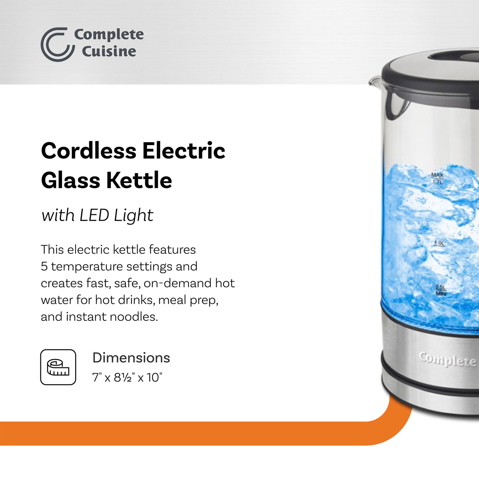 Complete Cuisine CC-EK-2000-TC Electric Kettle with Temp Control, 1.7 Liters - VMInnovations