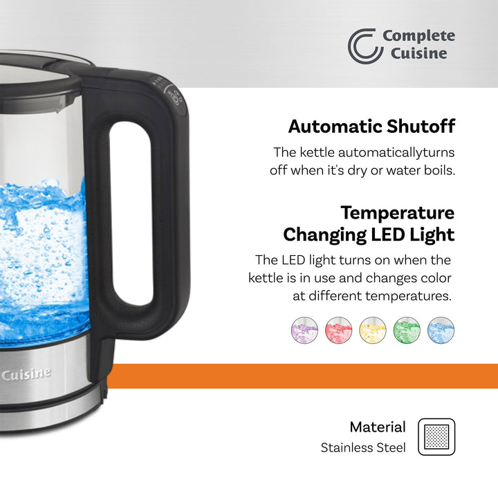 Complete Cuisine Electric Kettle w/Temp Control, 1.7 Liters (Open Box)