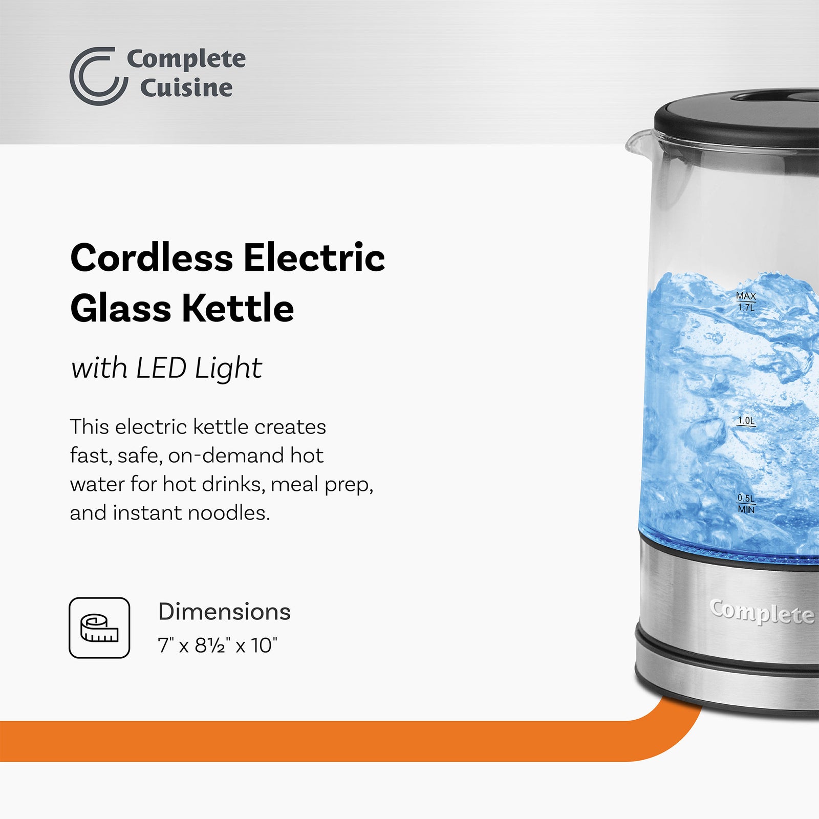 Complete Cuisine CC-EK-1000 Standard Electric Tea Kettle, 1.7 Liters (Open Box) - VMInnovations