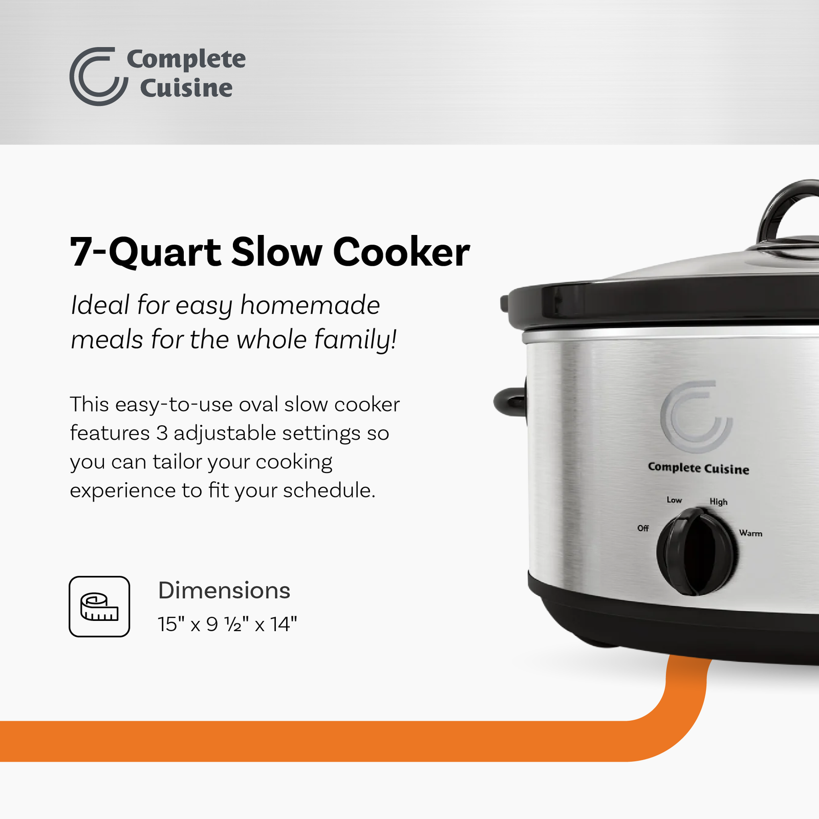 Complete Cuisine 7-Quart Oval Stainless-Steel Slow Cooker(Open Box) - VMInnovations
