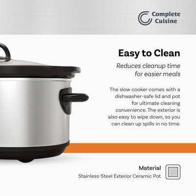 Complete Cuisine CC-SL-7000-SS 7-Quart Oval Stainless-Steel Slow Cooker
