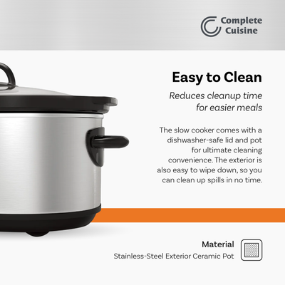 Complete Cuisine CC-SL-7000-SS 7-Quart Oval Stainless-Steel Slow Cooker - VMInnovations