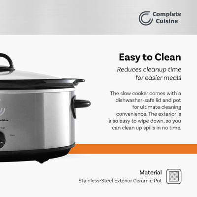Complete Cuisine CC-SL-6000-SS 6-Quart Stainless-Steel Slow Cooker (Open Box) - VMInnovations