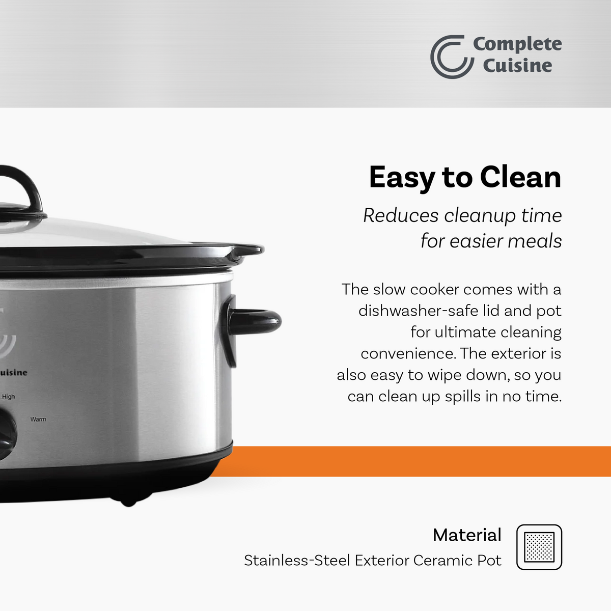 Complete Cuisine CC-SL-6000-SS 6-Quart Oval Stainless-Steel Slow Cooker - VMInnovations